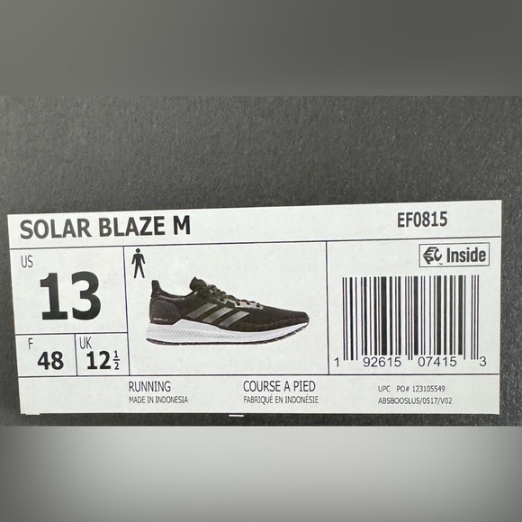 NWT Men\'s  Adidas Solar Blaze  Black / White Running Sneakers Size 13